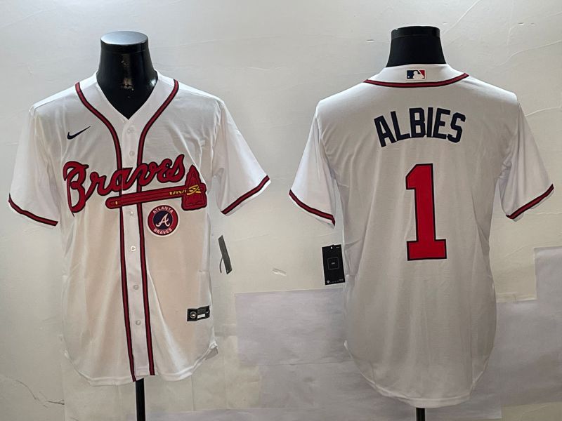 Men Atlanta Braves 1 Albies White Game 2024 Nike MLB Jersey style 2